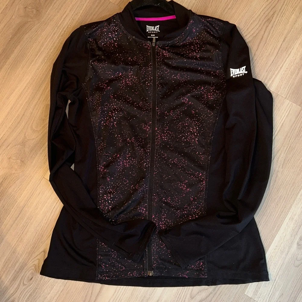 Everlast Sport Women's Full Zip Performance Jacket M Black Pink Workout Athletic